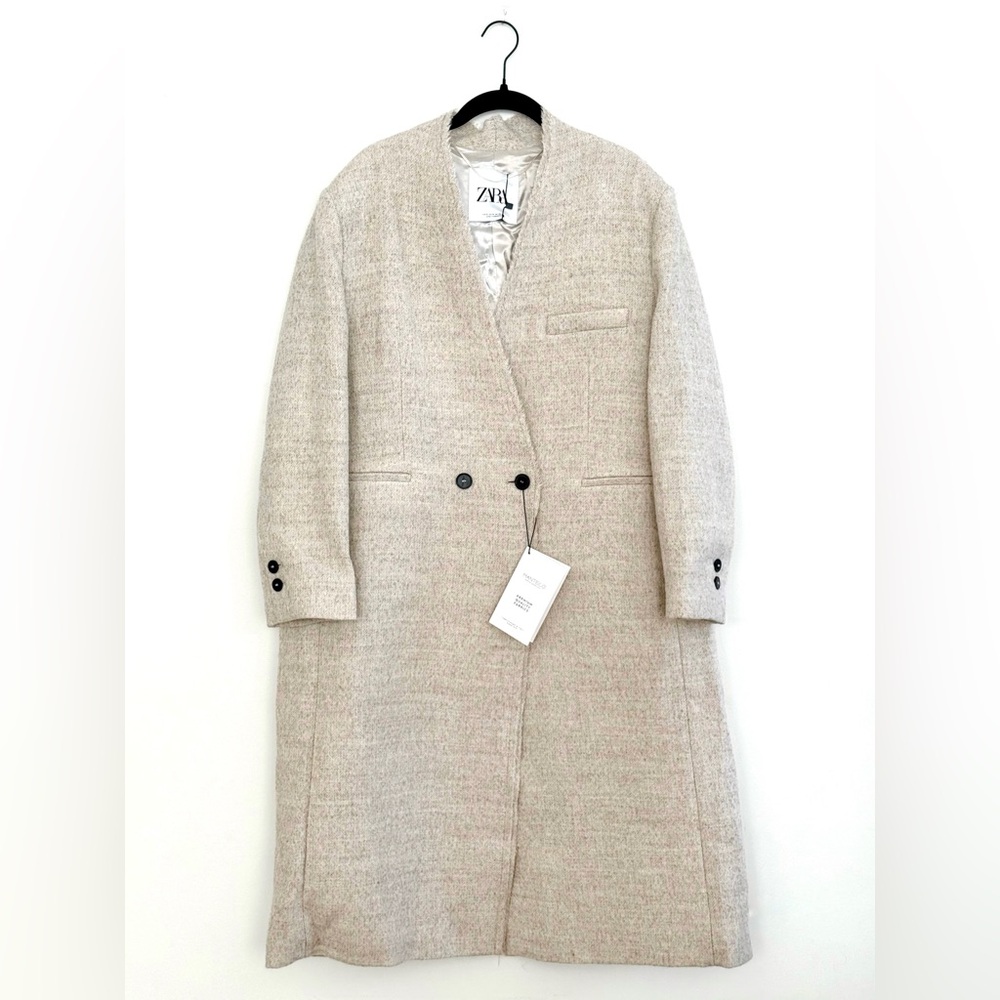 Zara Manteco Wool Coat Jacket Cream Sz XL
